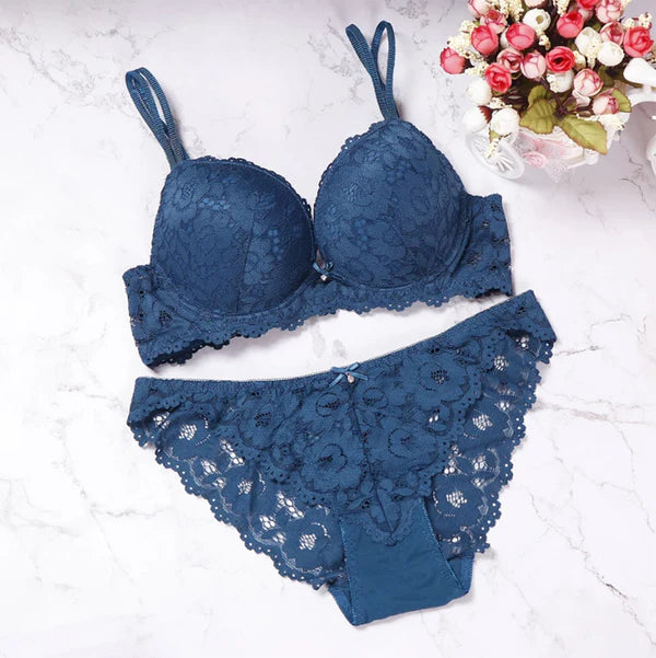 Pack of 3 Flourish Elegant Lace Bra & Panty Set – Push Up & Double Padded Comfort with Floral Detailing