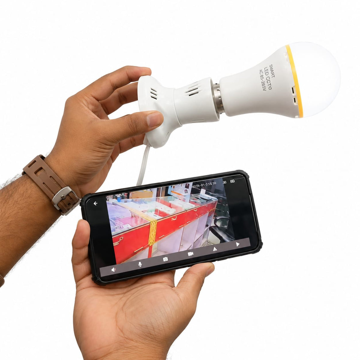 📷 Smart Bulb Camera Holder – 360° Adjustable CCTV Mount