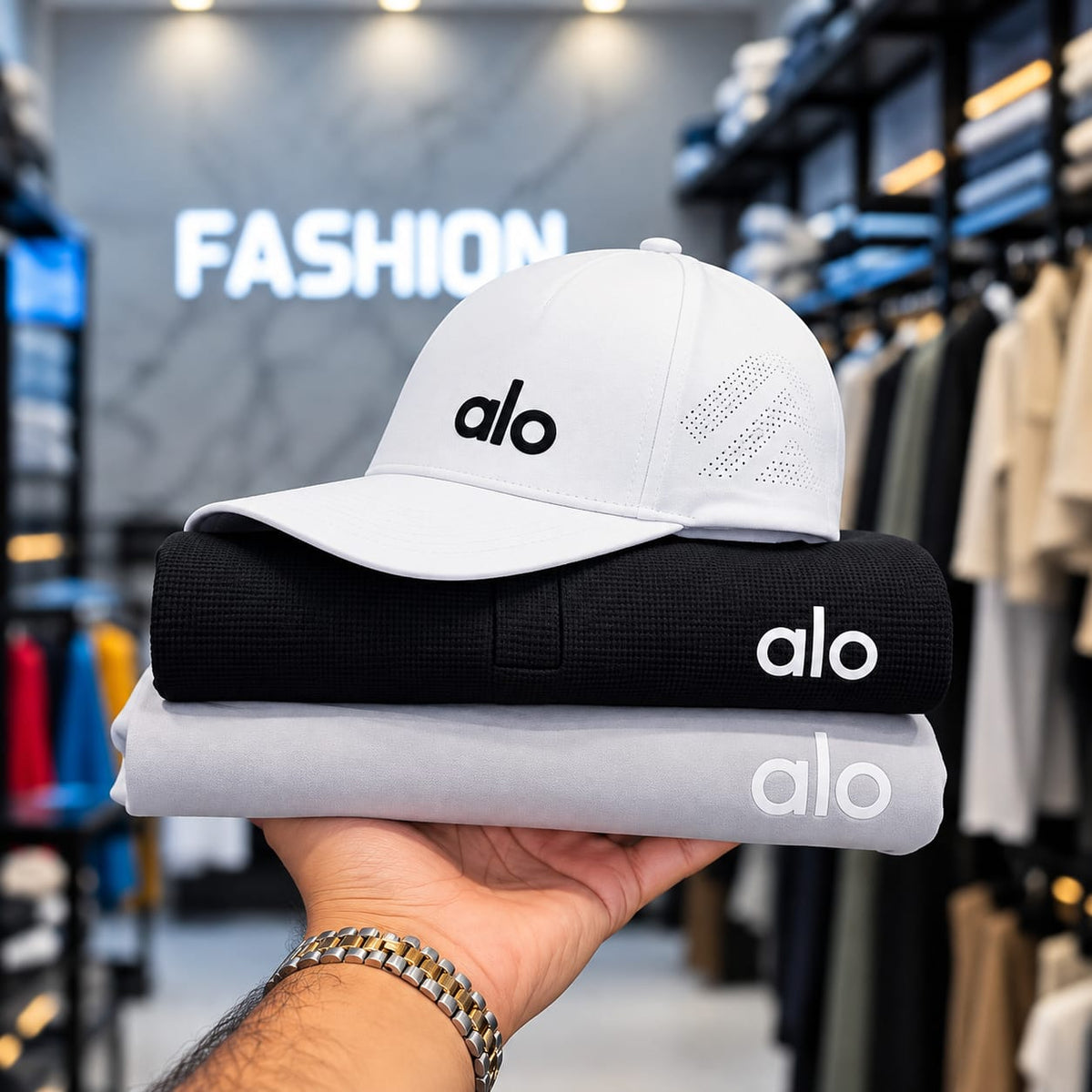 🔥 Alo Premium 3-Piece Summer Set | Cap + Polo + Joggers 🧢👕👖✨