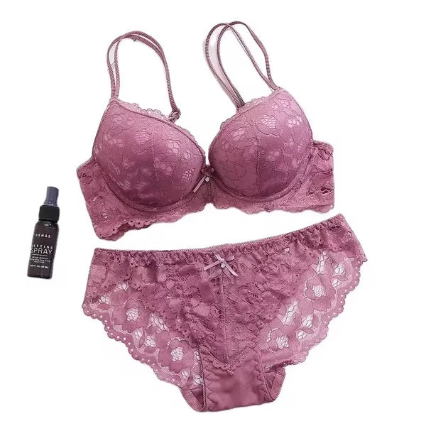 Pack of 3 Flourish Elegant Lace Bra & Panty Set – Push Up & Double Padded Comfort with Floral Detailing