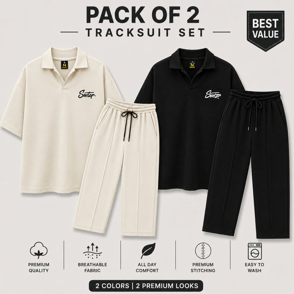 Premium Men's Tracksuit /- Black & white /- Pack of 2
